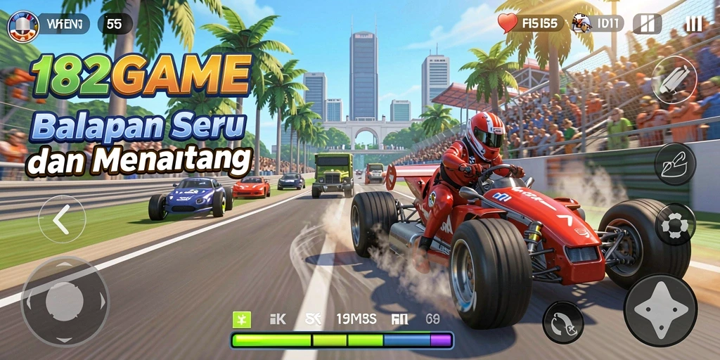 Tampilan gameplay balapan seru dalam 182GAME.