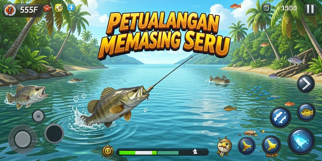 Tangkapan ikan besar dalam gameplay 555F yang menegangkan.