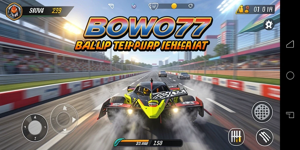 Gameplay balap seru di BOWO77 dengan mobil cepat.