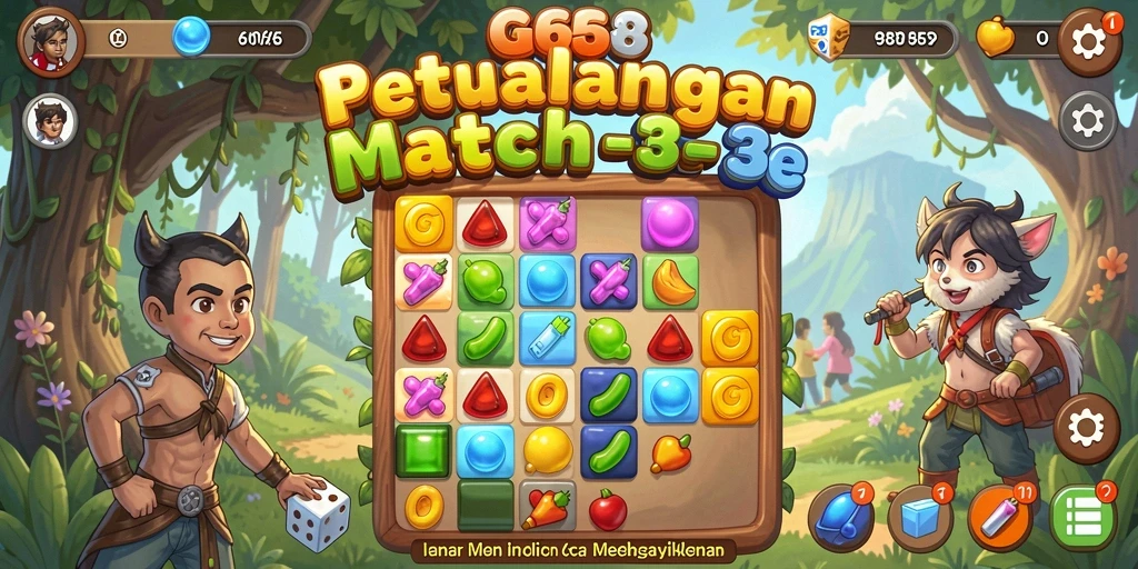 Gameplay G668 menampilkan kombinasi permata berwarna yang cerah.
