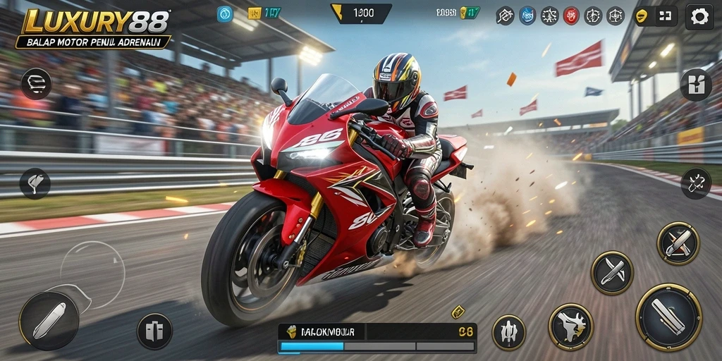 Tampilan gameplay LUXURY88 dengan aksi balap motor yang mendebarkan.