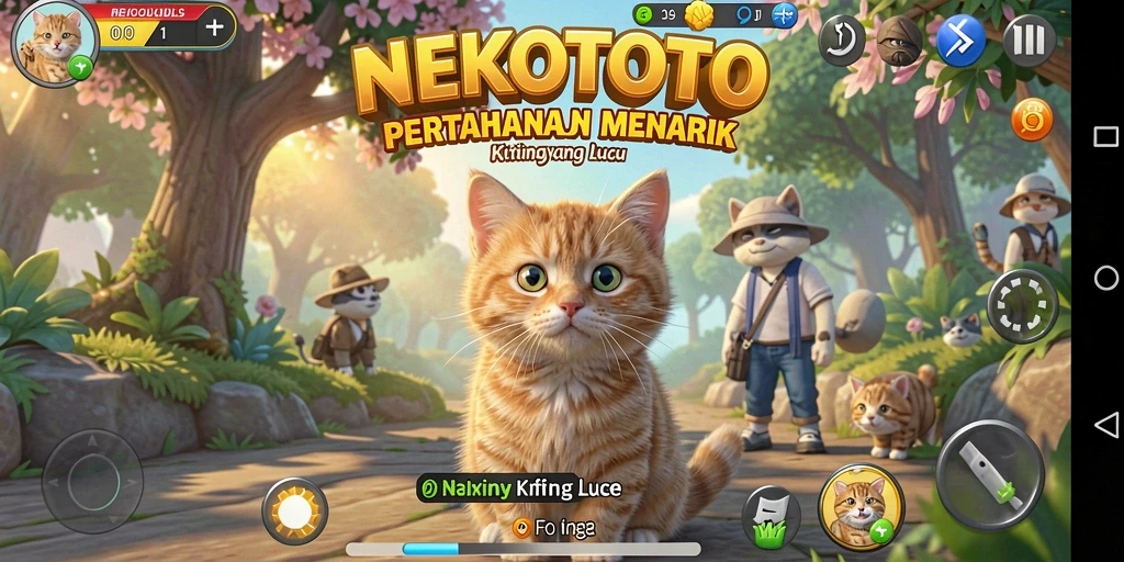 Gameplay Tower Defense yang seru dengan karakter kucing yang lucu.