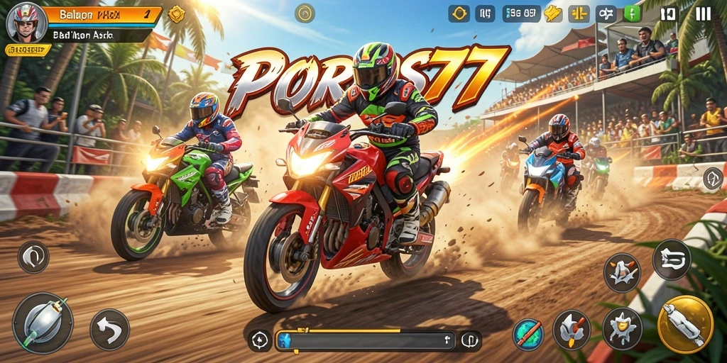 Gameplay seru di POROS77 dengan trek menantang dan motor cepat.