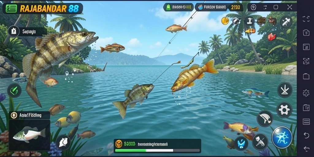 Screenshot gameplay RAJABANDAR88 menampilkan aksi memancing yang mendebarkan.