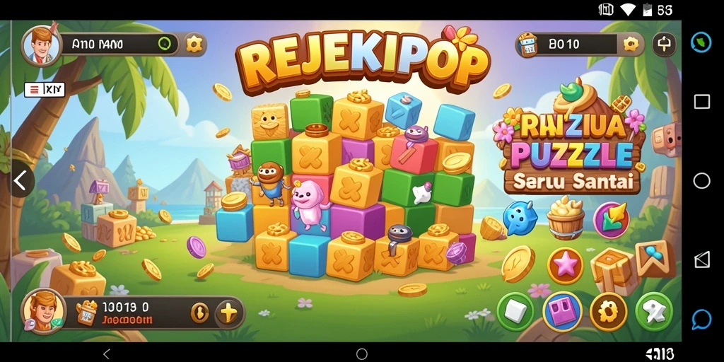 Tampilan gameplay menarik dari REJEKIPOP dengan berbagai level puzzle.