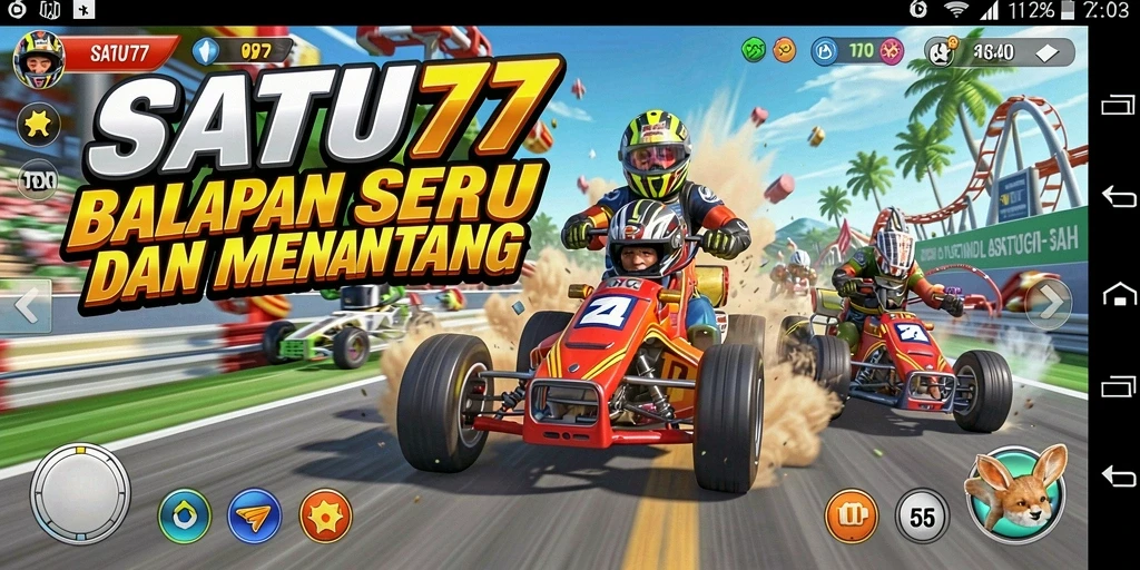 Tampilan gameplay balapan seru di SATU77 menampilkan adrenalin tinggi.