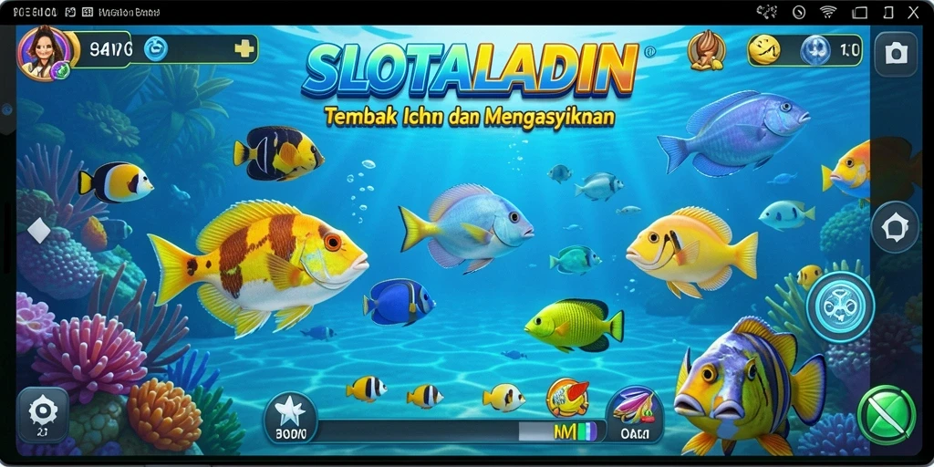 Tampilan gameplay SLOTALADIN yang menegangkan saat menembak ikan.