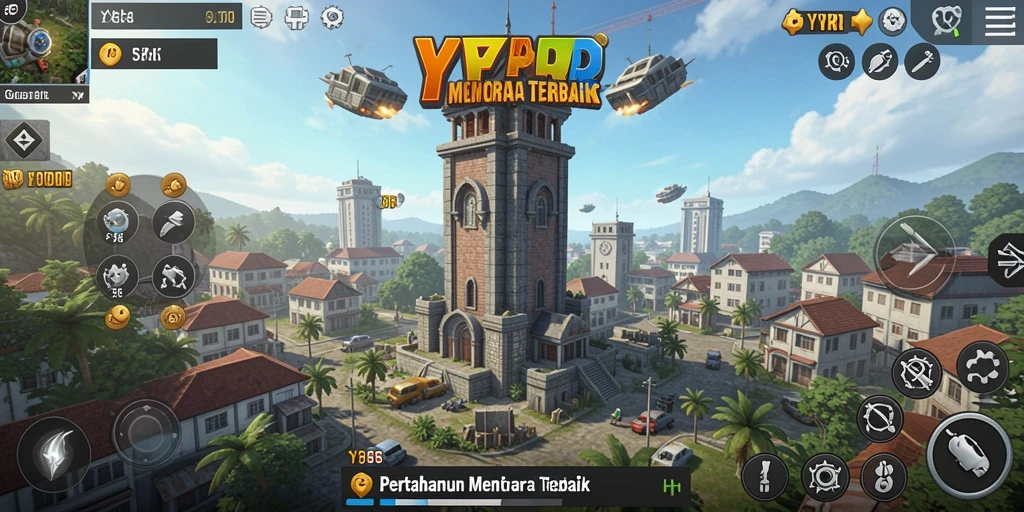 Tangkapan layar menunjukkan aksi menara dalam gameplay Tower Defense.